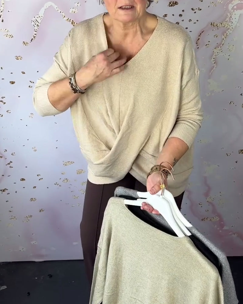 Andrea's™ | Pullover mit V-Ausschnitt und unregelmäßigem Saum