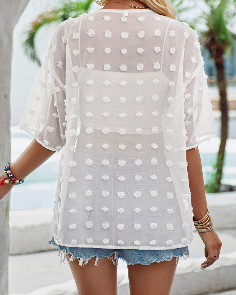 Andrea's™ | Einfarbiger, dünner Jacquard-Mantel mit halben Ärmeln