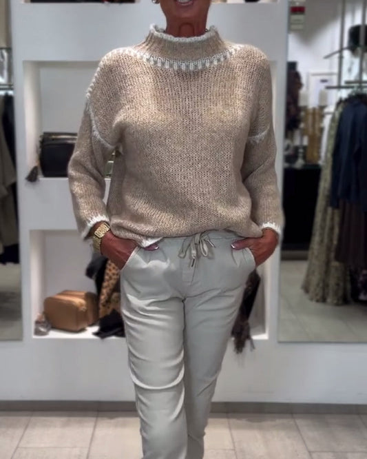 Andrea's™ | vielseitiger Pullover mit hohem Kragen und Kontrastfarben