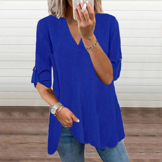 Chic V-Neck Loose Chiffon Top by Andrea Serena
