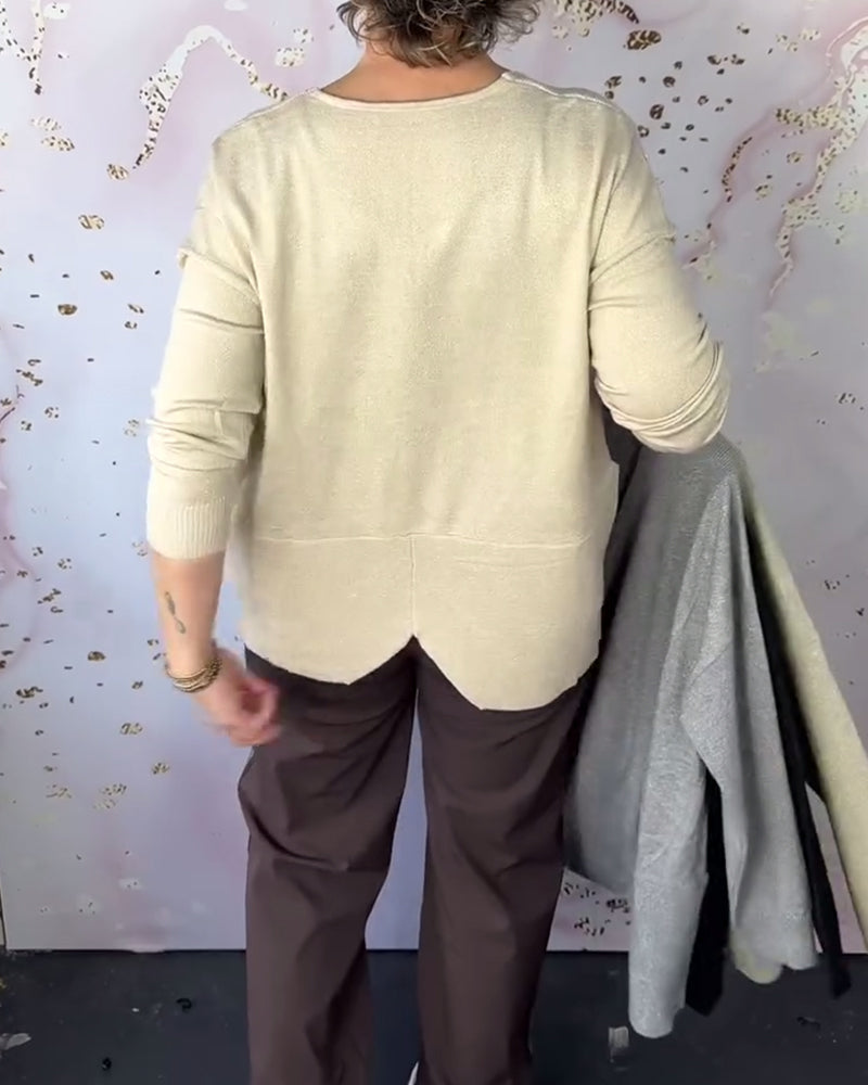 Andrea's™ | Pullover mit V-Ausschnitt und unregelmäßigem Saum