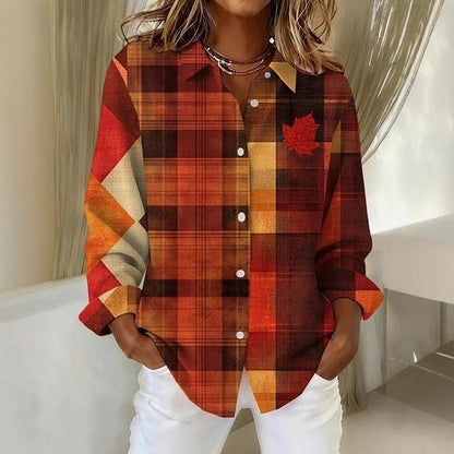 Plaid Colorblock Andrea Serena Long Sleeve Blouse