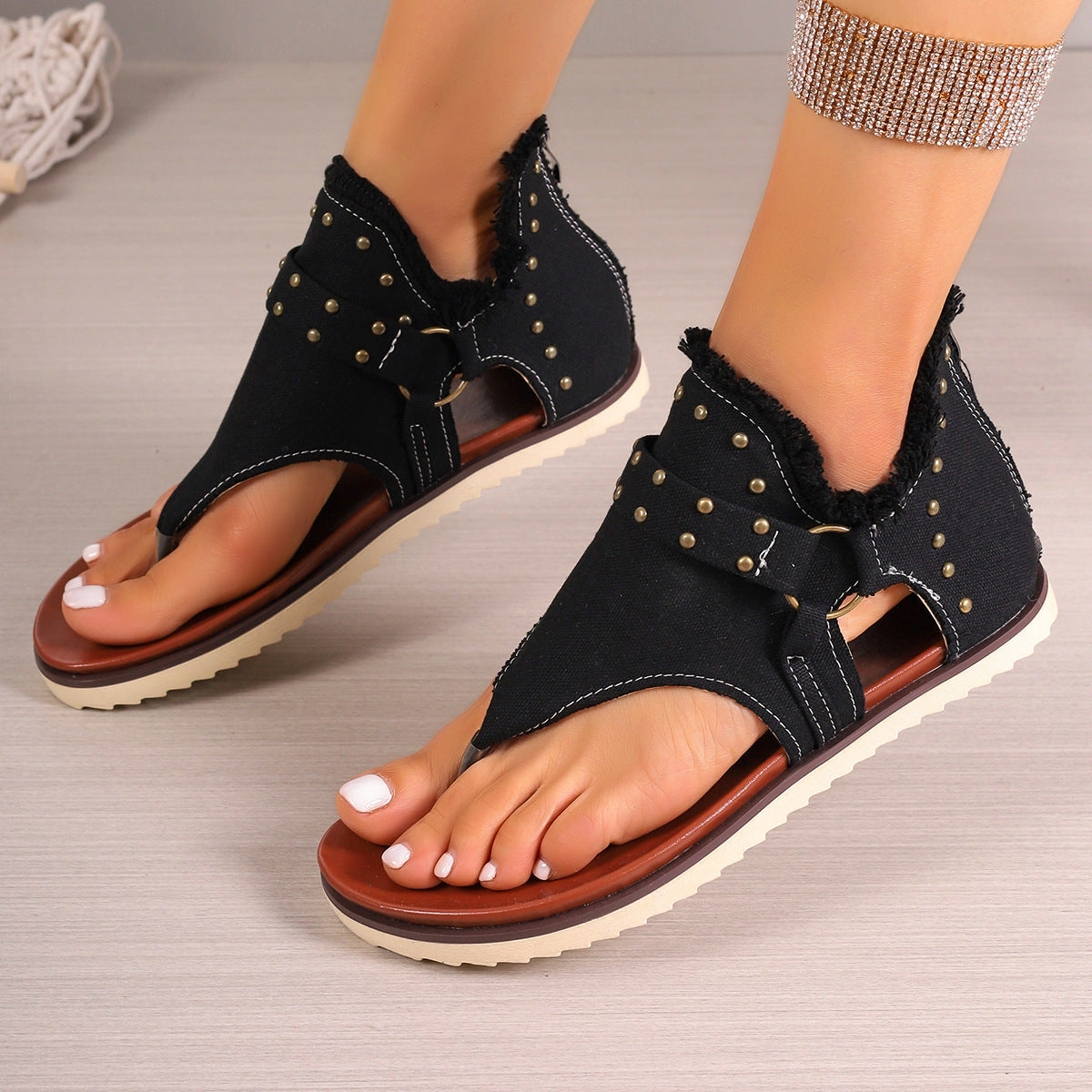 Andrea's™ | Zehenstegsandalen mit Reißverschluss hinten