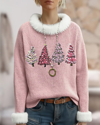 Andrea's™ | Pullover Mit Fleeztextur, Rundkragen Design Und Weihnachtsbaum muster