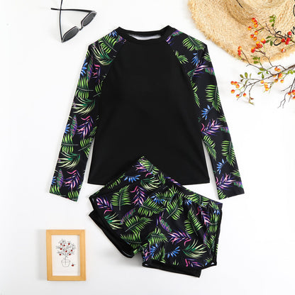 Andrea Serena Tankini-Set mit Blätterprint und langen Ärmeln