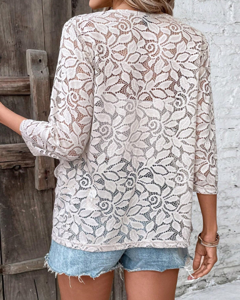 Andrea's™ | Mantel aus einfarbiger Spitze mit Dreiviertelärmeln
