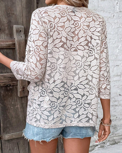 Andrea's™ | Mantel aus einfarbiger Spitze mit Dreiviertelärmeln