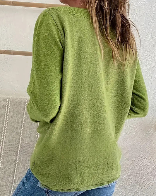 Andrea's™ | Pullover V-Ausschnitt Knopf unifarben