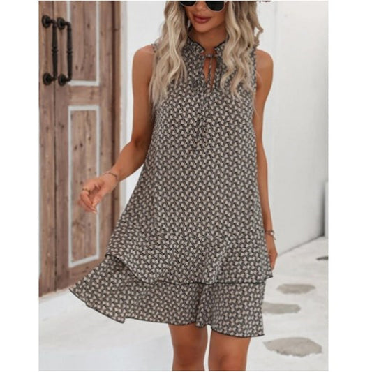 Andrea's™ | Kleid mit lebendigen Drucken und Schnürkragen