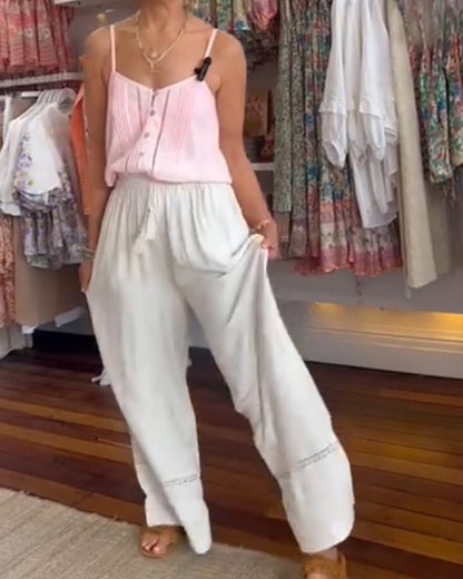 Andrea's™ | Einfarbige, bequeme Hose mit weitem Bein und Taschen