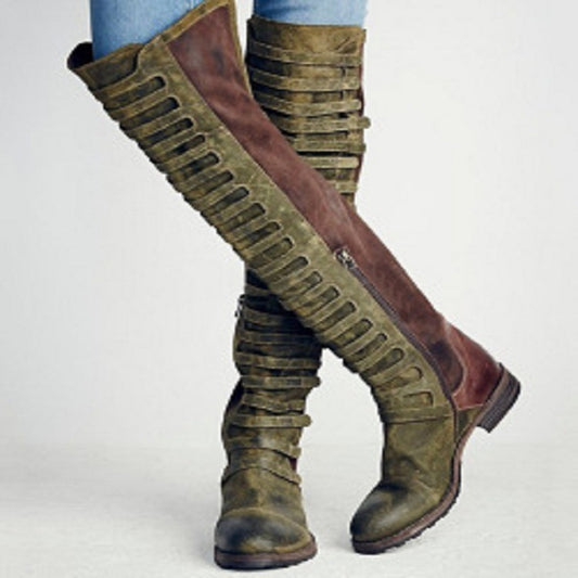 Andrea's™ | Overknee-Stiefel mit Cut-Outs, seitlichem Reißverschluss und Lagen-Design