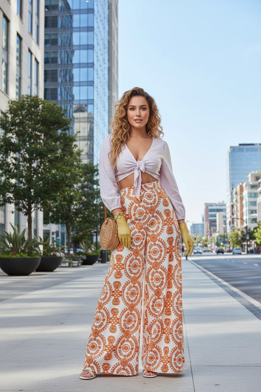 Andrea Serena Bootcut-Hose mit lebhaftem Print