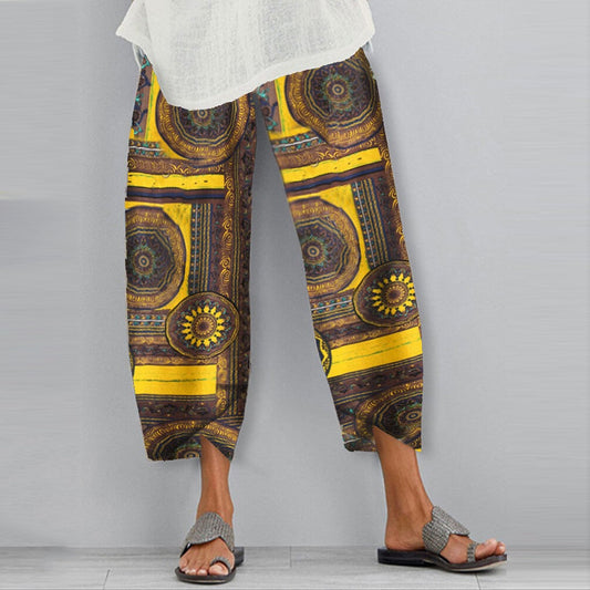 Andrea Serena Hose mit Boho-Print und elastischem Bund