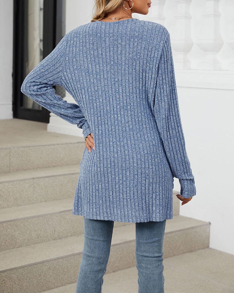 Andrea's™ | Lässiger, einfarbiger cardigan mit langen ärmeln und tasche