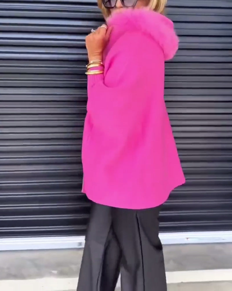 Andrea's™ | Mantel mit unifarbenem Pelzkragen