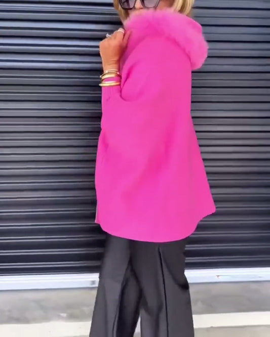 Andrea's™ | Mantel mit unifarbenem Pelzkragen