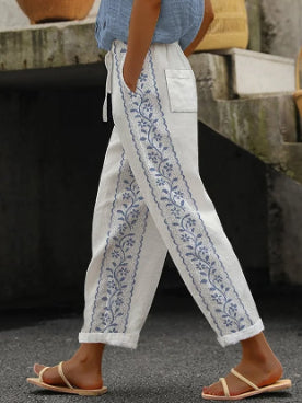 Elegante, knöchellange Baumwoll-Leinen-Hose von Andrea Serena