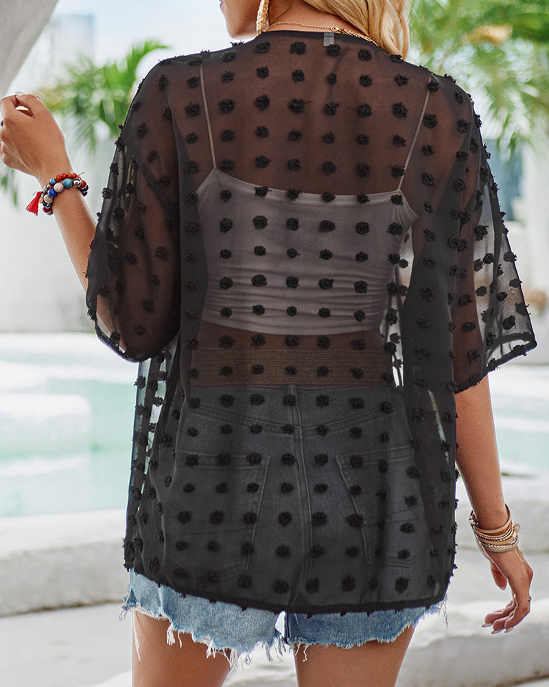 Andrea's™ | Einfarbiger, dünner Jacquard-Mantel mit halben Ärmeln