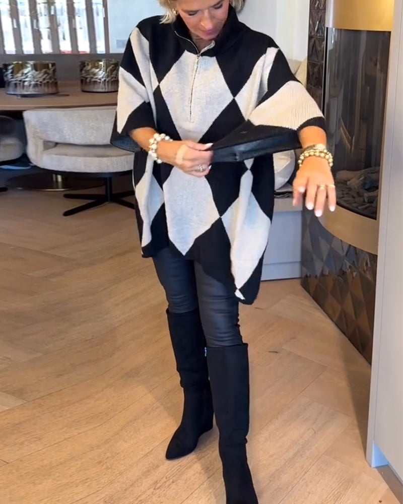 Andrea's™ | Pullover Stehkragen Argyle unregelmäßig