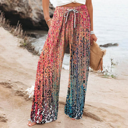 Boho-Hose mit botanischem Muster von Andrea Serena für Damen mit weitem Bein