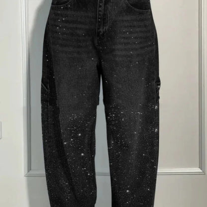 Andrea's™ | Glänzende, locker geschnittene Jeans mit weitem Bein und Taschen