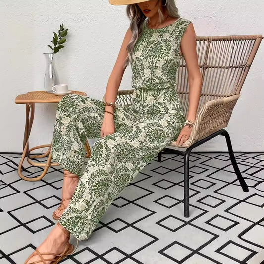 Damen-Set aus bedrucktem, ärmellosem Top und weit geschnittener Hose
