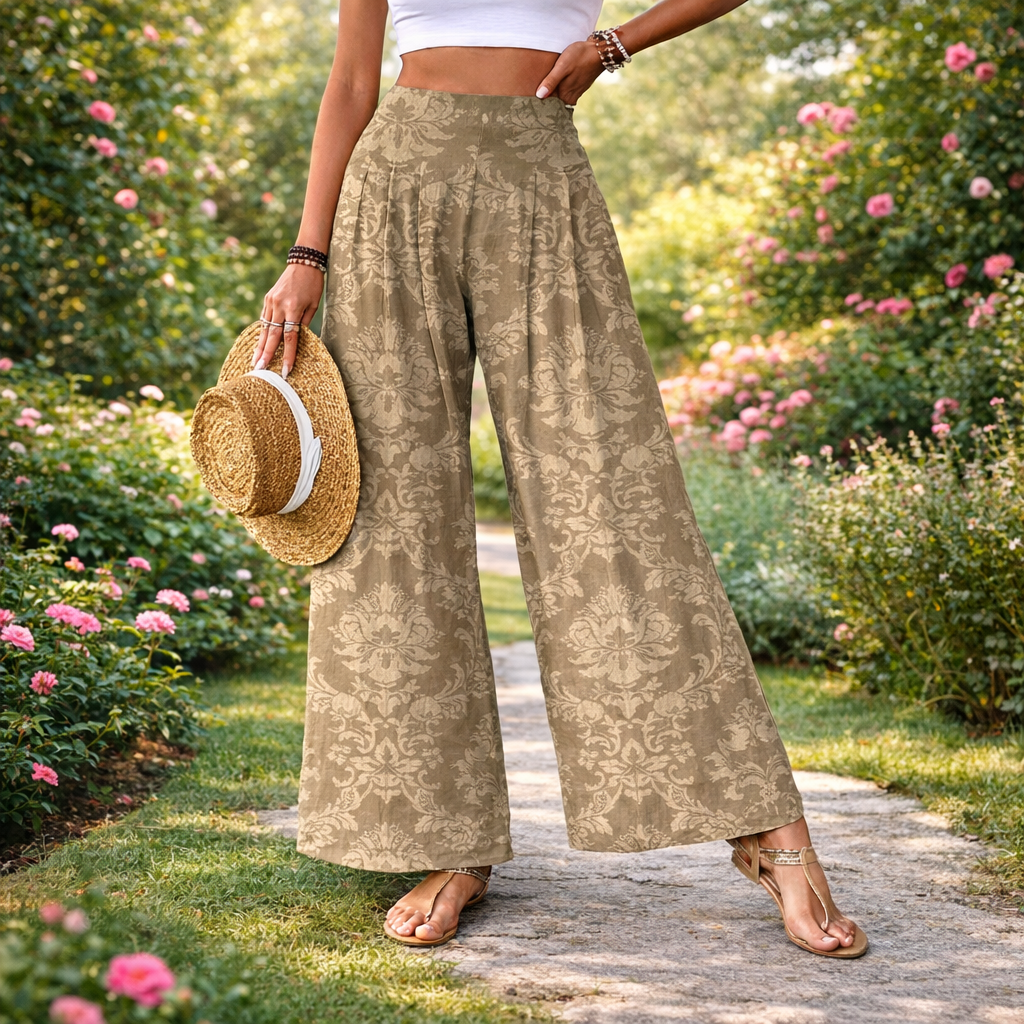 Elegante, hochgeschnittene Hose mit Blumenmuster von Andrea Serena