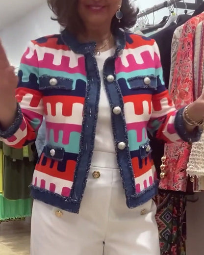 Andrea's™ | Jacke mit Knopfleiste und buntem Aufdruck