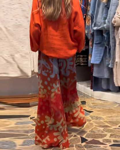 Andrea's™ | Lose Hose mit weitem Bein und bedruckten Taschen