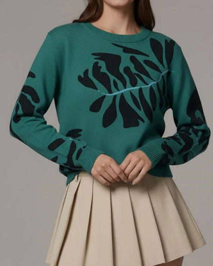 Andrea's™ | Damen Gestricktes Top Mit Farbblock-Design, Häkelstrick-Kunst, Langen Ärmeln, Rundkragen, Loser Passform, Boho Vintage Stil Und Baumwollstoff