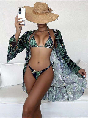 Bikini-Kimono-Set von Andrea Serena mit tropischem Print