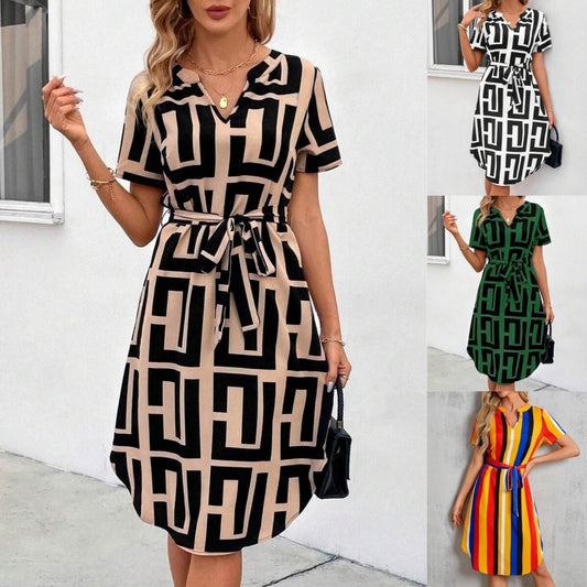 Chic Striped Andrea Serena V-Neck Midi Dress