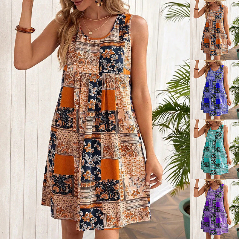 Printed A-Line Sleeveless Dress by Andrea Serena