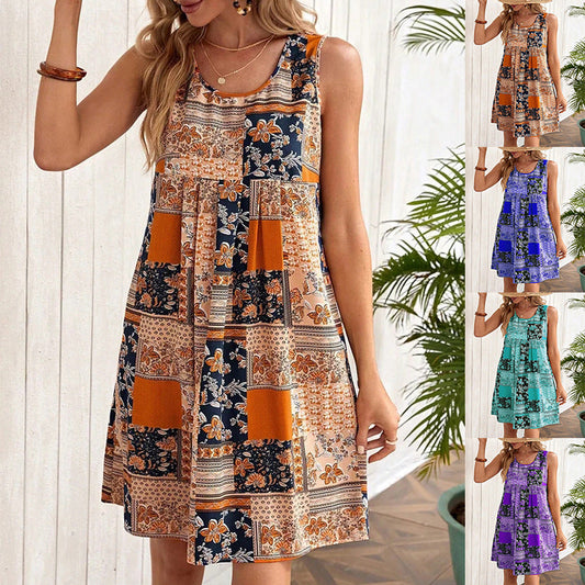 Printed A-Line Sleeveless Dress by Andrea Serena