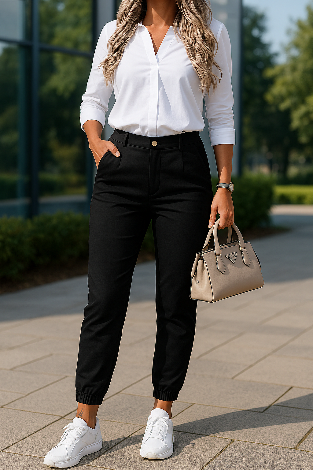 Andrea's™ | Schmal geschnittene, konische Hose mit strukturiertem Bund