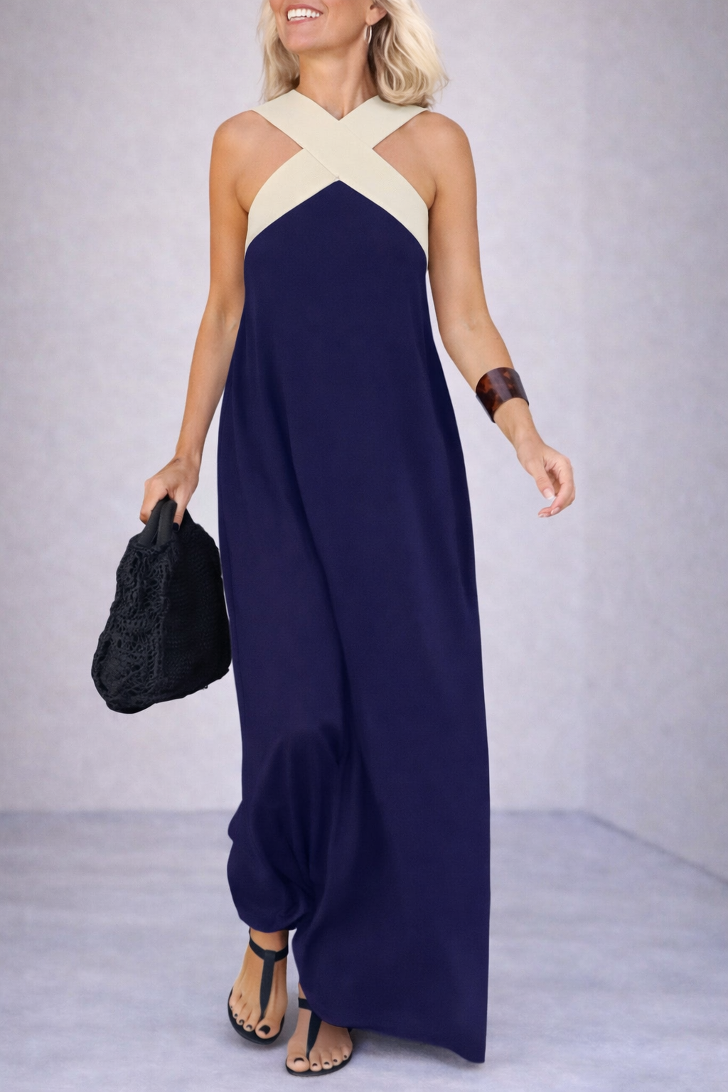 Andrea's™ | Cross Halter Flowing Maxi Dress