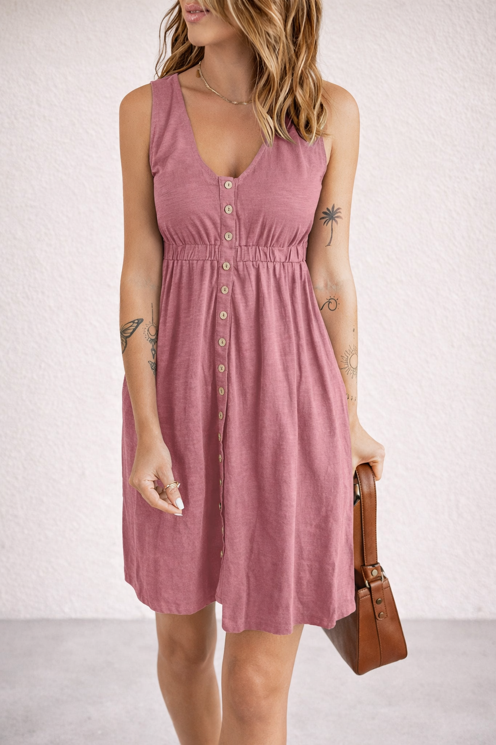 Andrea's™ | Minikleid mit Knopfleiste, schmaler Taille und V-Ausschnitt