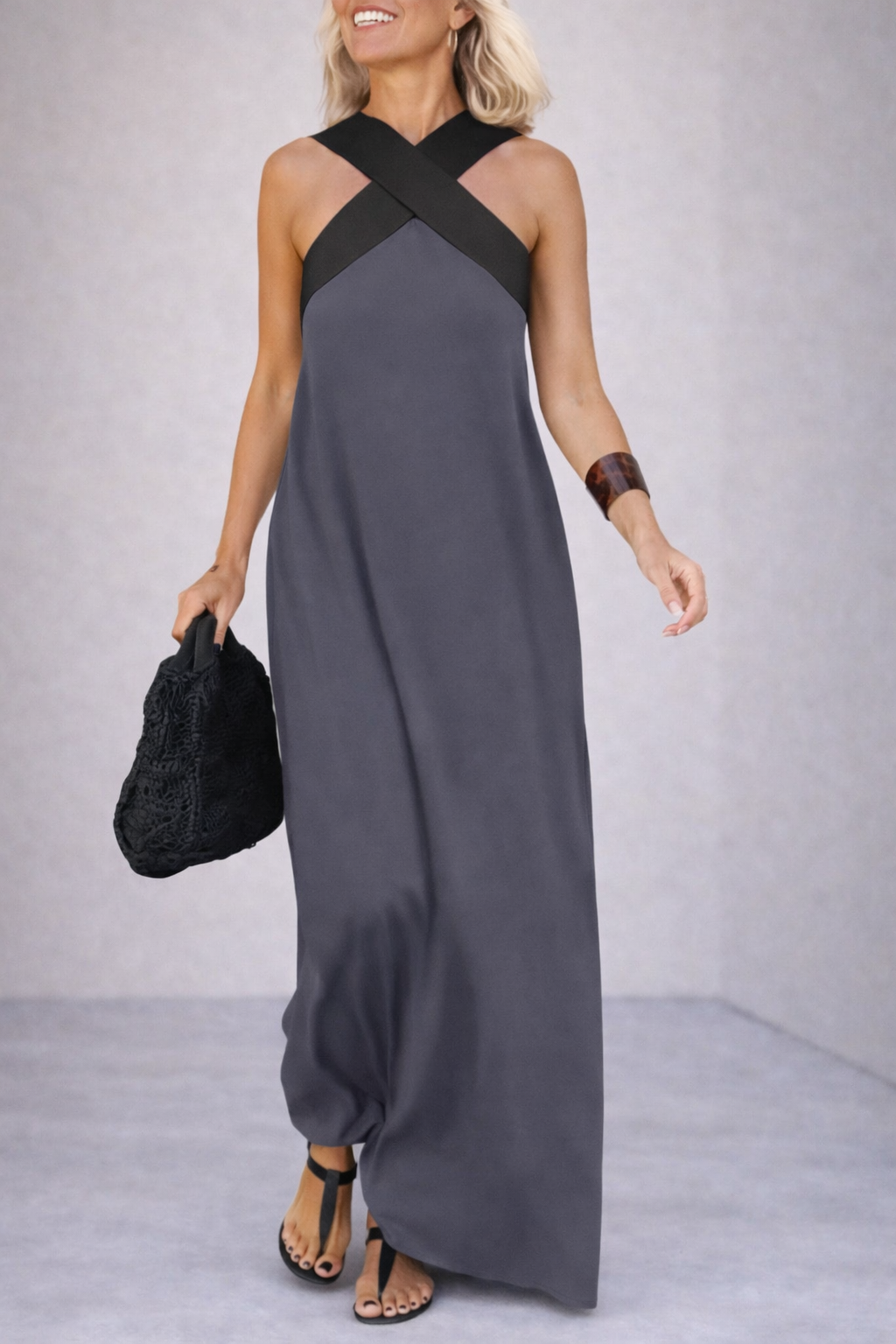 Andrea's™ | Cross Halter Flowing Maxi Dress