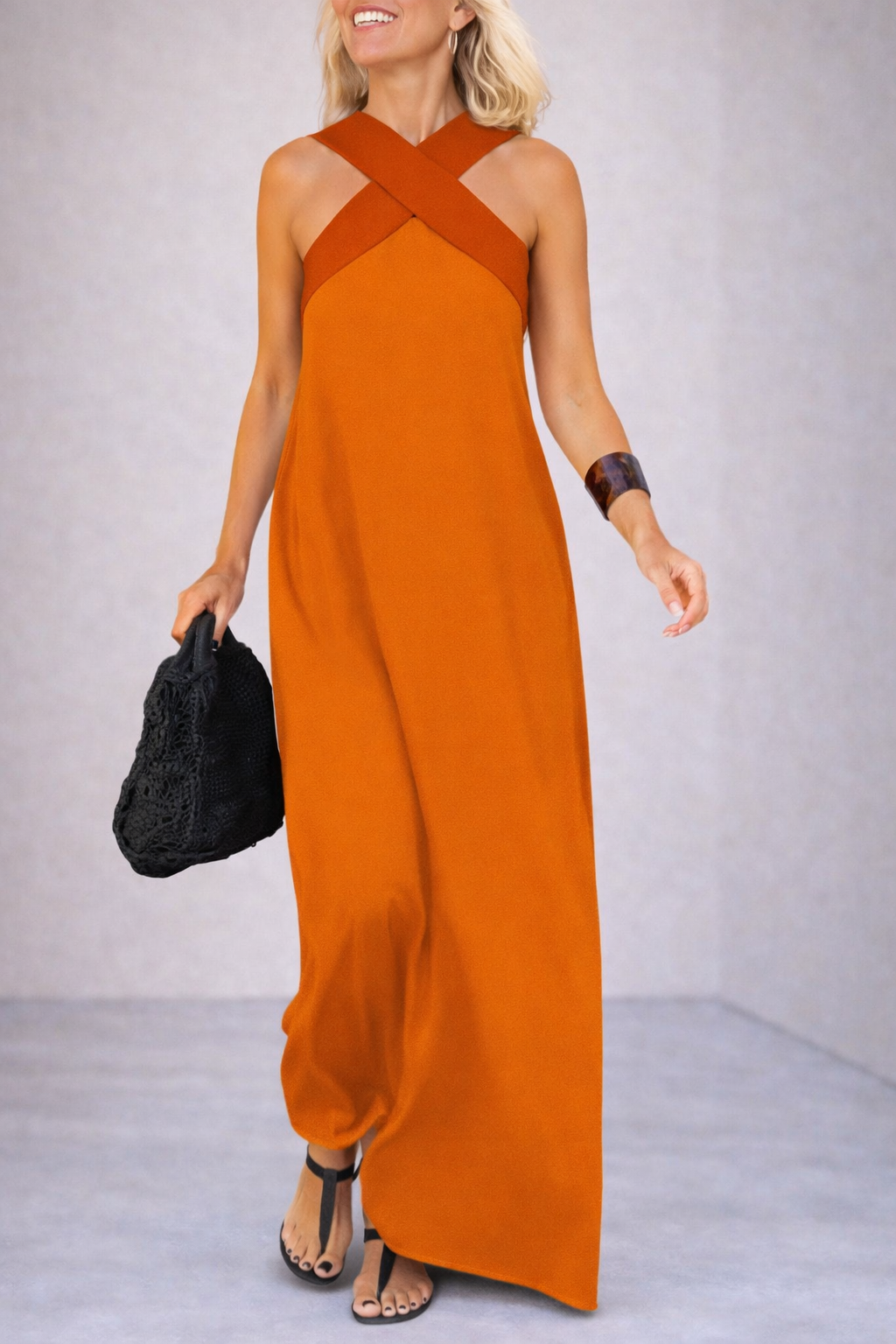 Andrea's™ | Cross Halter Flowing Maxi Dress