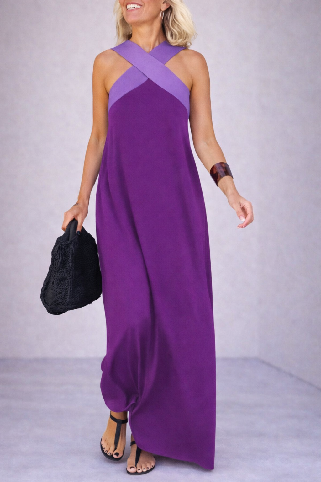Andrea's™ | Cross Halter Flowing Maxi Dress