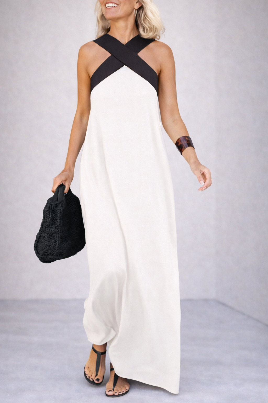 Andrea's™ | Cross Halter Flowing Maxi Dress
