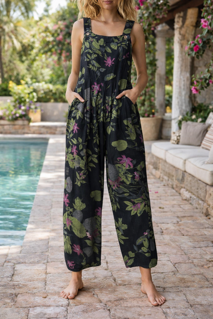 Andrea Serena Jumpsuit mit floralem Patchwork-Muster und Hosenträgern
