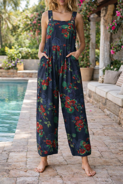 Andrea Serena Jumpsuit mit floralem Patchwork-Muster und Hosenträgern