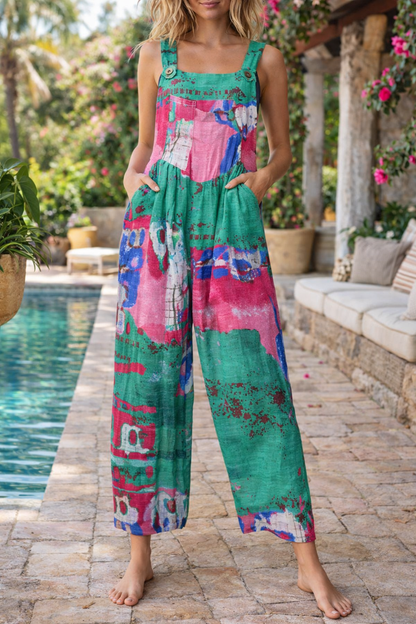Andrea Serena Jumpsuit mit floralem Patchwork-Muster und Hosenträgern