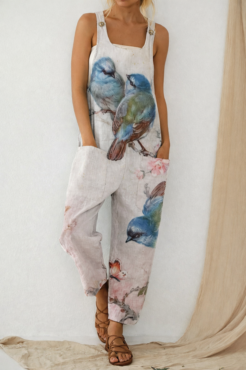 Andrea Serena Jumpsuit mit kunstvollem Print, lockere Hose