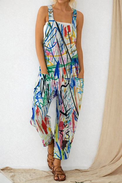 Andrea Serena Jumpsuit mit kunstvollem Print, lockere Hose