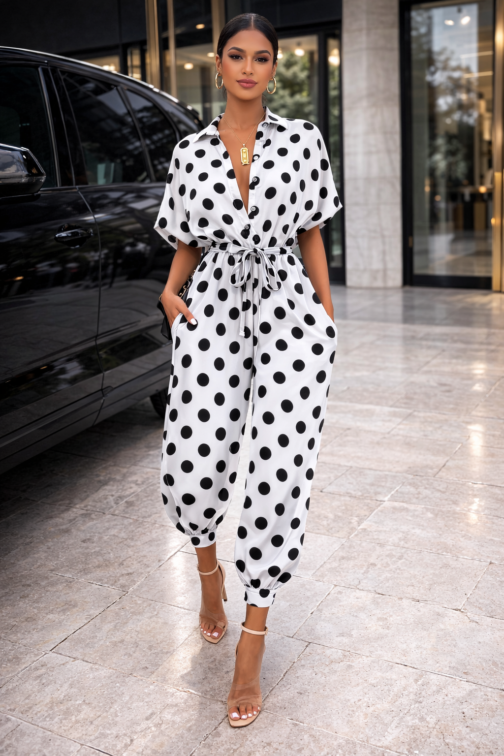 Schicker Jumpsuit mit Print von Andrea Serena, kurzärmelig