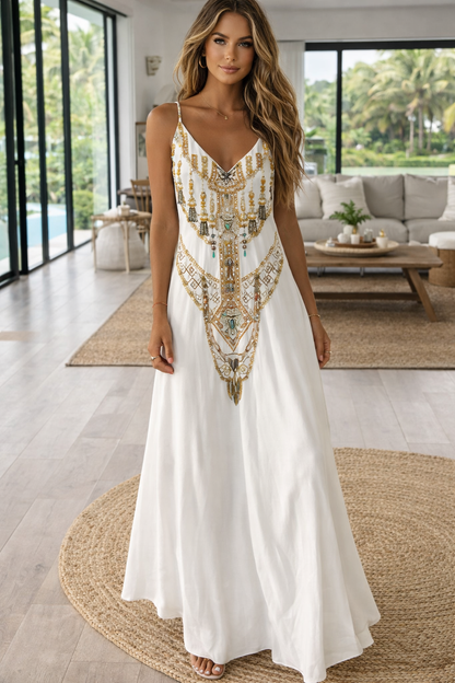 Elegantes Maxikleid von Andrea Serena mit Kartenmuster und hohem Bund