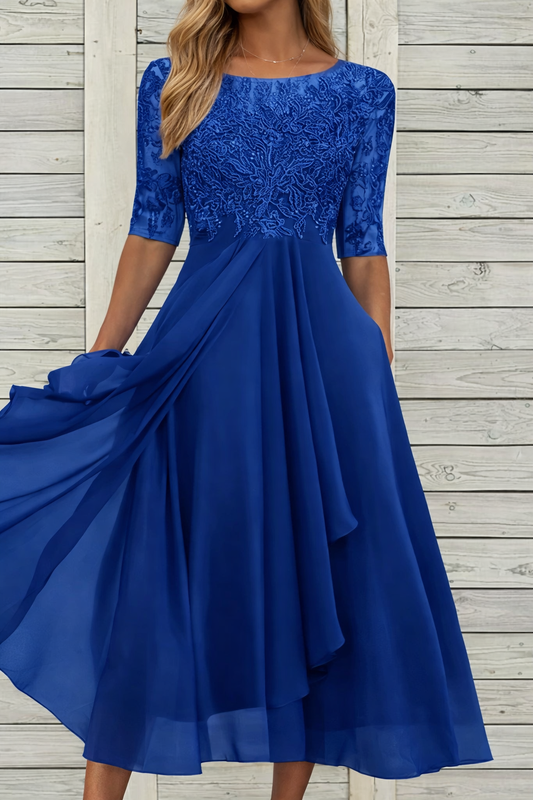 Elegantes Andrea Serena Midi-Abendkleid aus Spitze