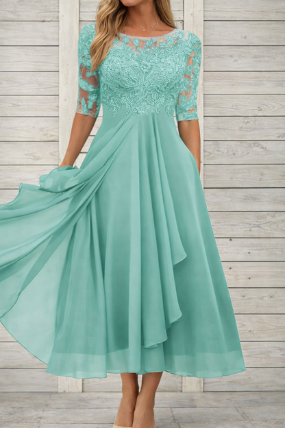 Elegantes Andrea Serena Midi-Abendkleid aus Spitze